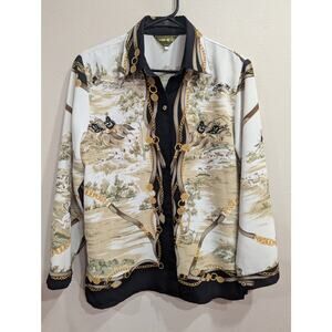 VINTAGE 90s Gianni Nicole women's size L hunting scene handkerchief style blouse